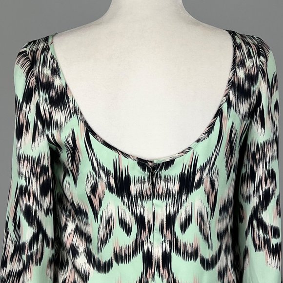 Milly NY Womens Stretch Silk Flutter Sleeve Mini Dress Green Scroll Print size 2 - Picture 7 of 14